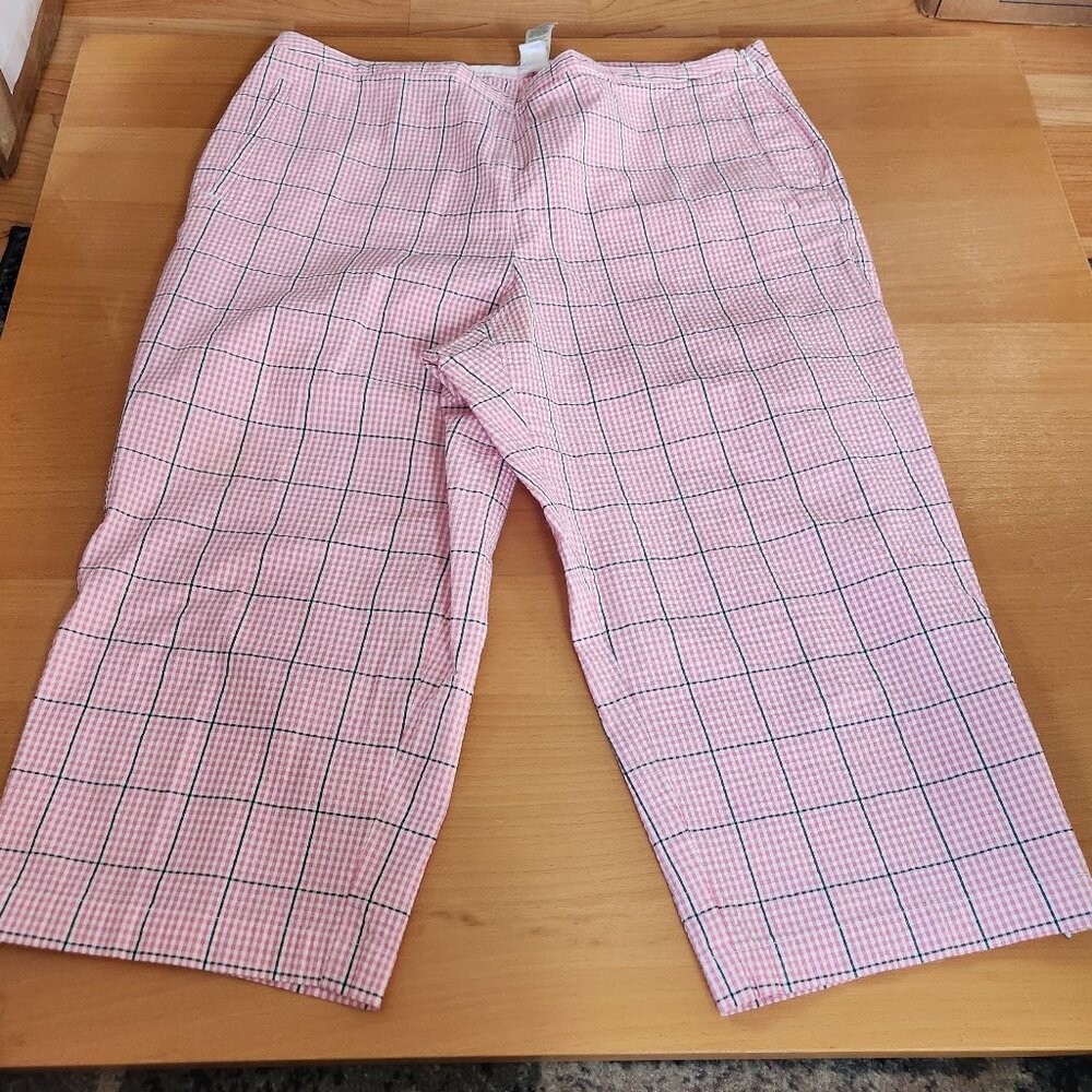 Lizgolf Pink Seersucker Plaid Cropped Pants Size 14 Golf Country Club